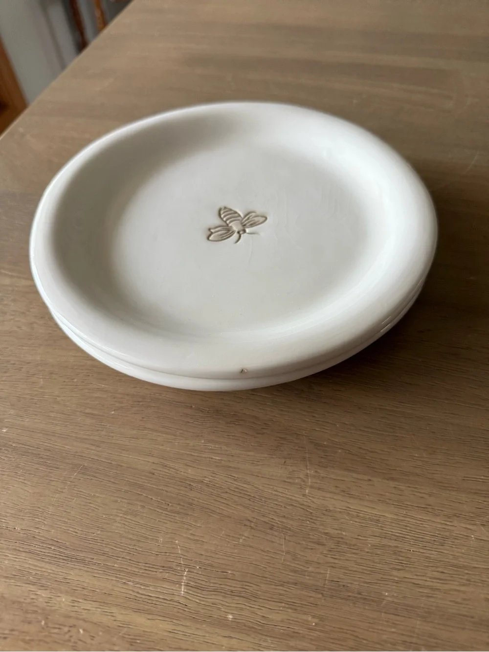 Pottery Barn Cream Bee Embossed Ceramic Plates - Set of 2